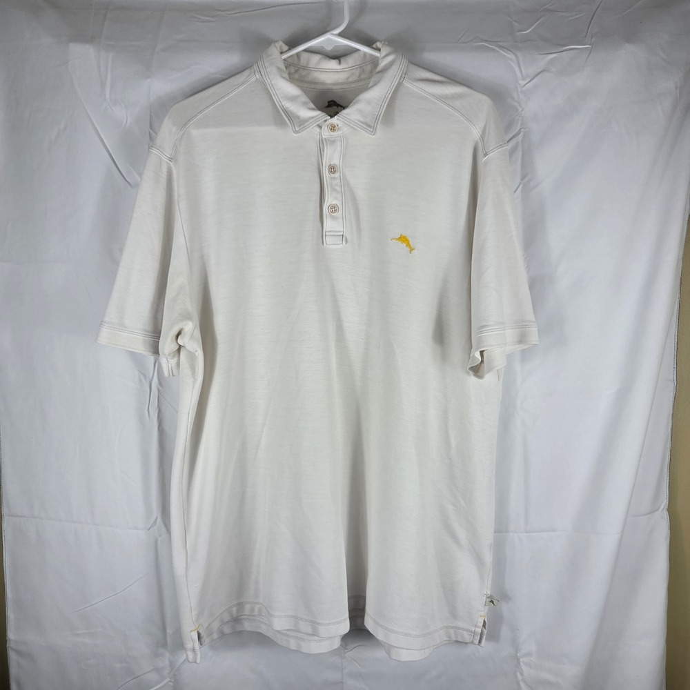 Tommy Bahama Mens XL White Pima Cotton Blend Short Sleeve Marlin Polo Shirt